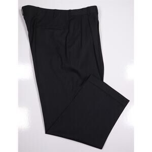 Oxxford Black w/ Blue Stripes Pleated Wool Dress Pants Trousers 38x30